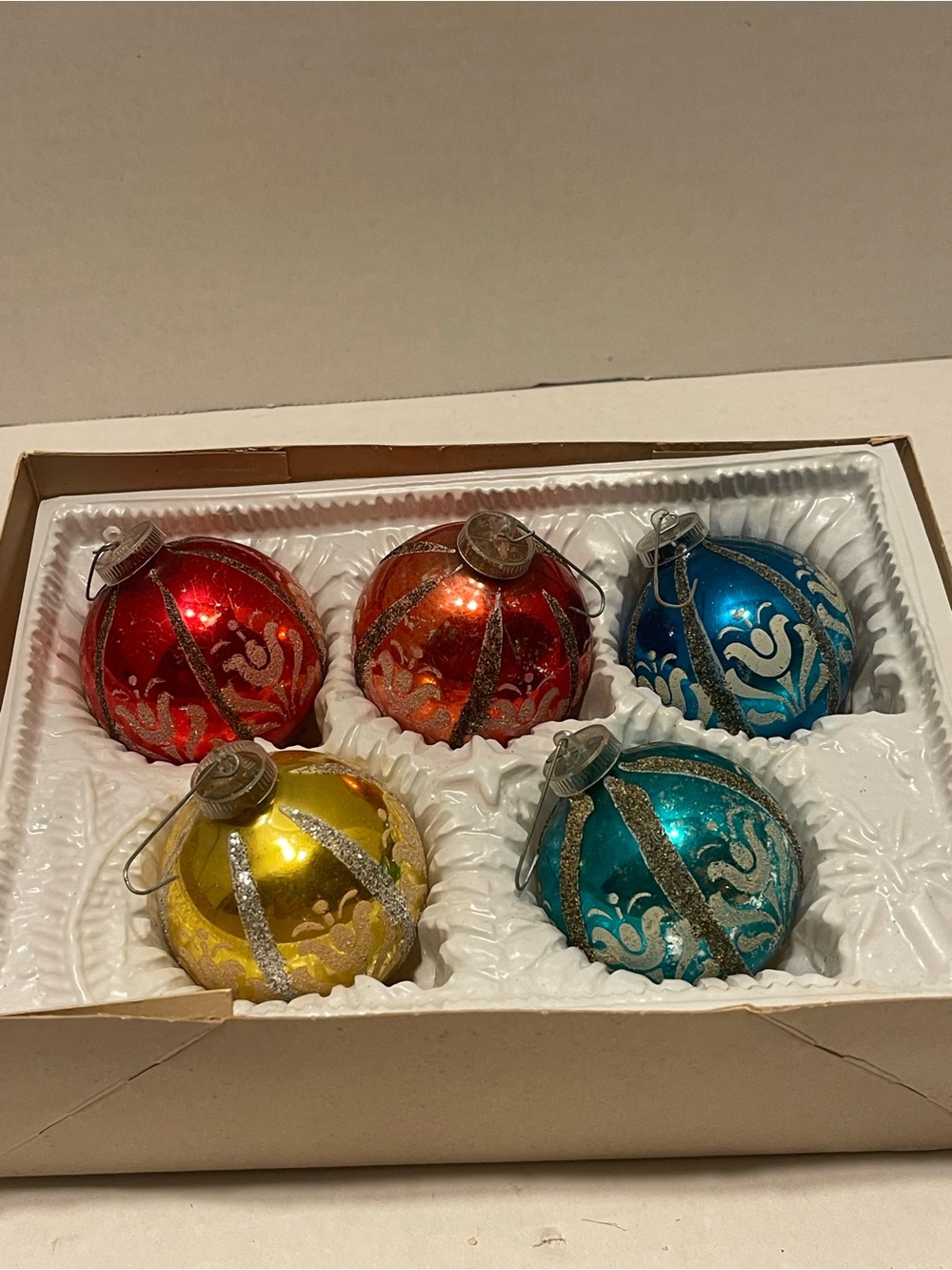Vintage W. Germany 1960s Multicolor Glass Holiday Ornament Set - 5-Pack